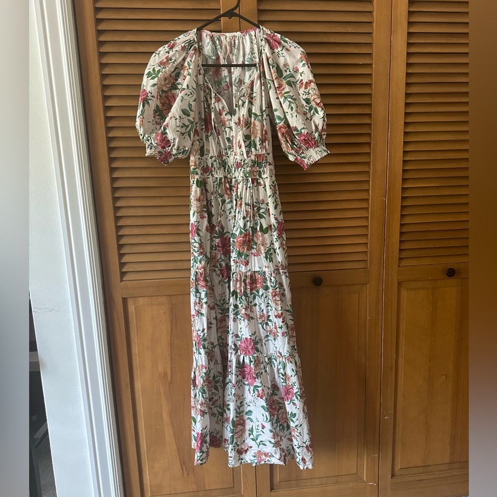 Anthropologie Pink and Green Floral Dress